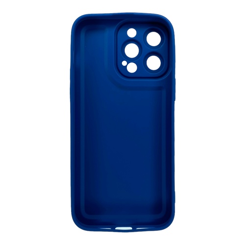 Arka Yüz İPhone 14 Pro Max Kamera Korumalı Deri Desenli Mavi Silikon Kılıf