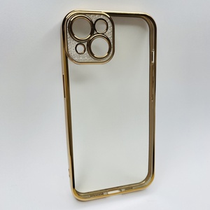 iPhone 14 Sarı Çerceveli Elmas Görünümlü Silikon Kılıf