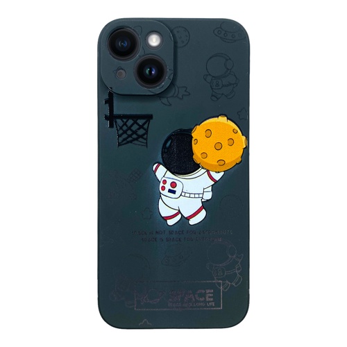 Ön Yüz iPhone 14 Basketçi Astronot Siyah Silikon Kılıf