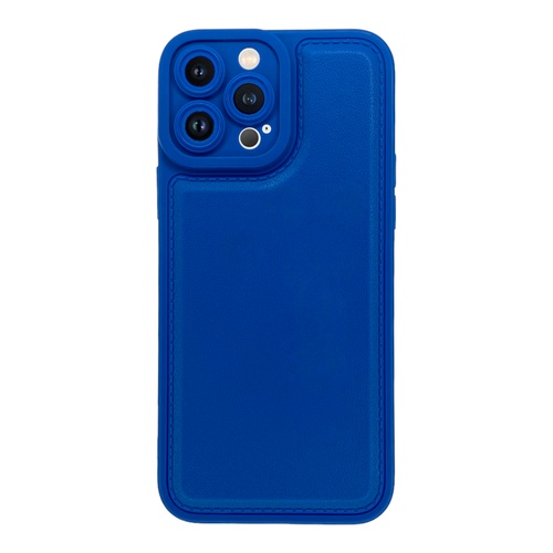 Ön Yüz İPhone 13 Pro Max Kamera Korumalı Deri Desenli Mavi Silikon Kılıf