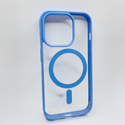Ön Yüz İPhone 15 Pro Mavi Çerçeveli MagSafe Kılıf