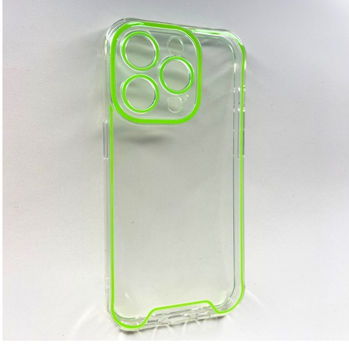 Ön Yüz iPhone 14 Pro Yeşil Fosforlu Şeffaf Silikon Kılıf