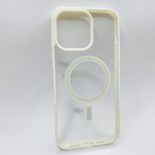 Ön Yüz İPhone 15 Pro Max Beyaz Çerçeveli MagSafe Kılıf