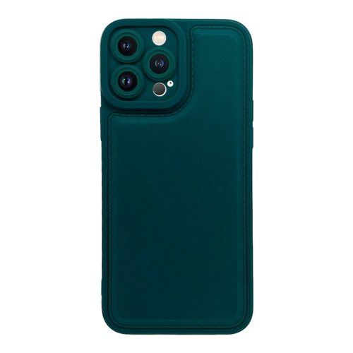 Ön Yüz İPhone 13 Pro Max Kamera Korumalı Deri Desenli Yeşil Silikon Kılıf