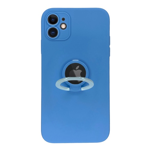 Ön Yüz İphone 11 Kamera Korumalı Yüzüklü Mavi Silikon Kılıf (2)