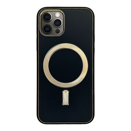 Ön Yüz iPhone 12 Pro Siyah Deri MagSafe Kılıf