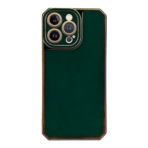 Ön Yüz iPhone 14 Pro Max Kamera Korumalı Altın Renkli Yeşil Silikon Kılıf