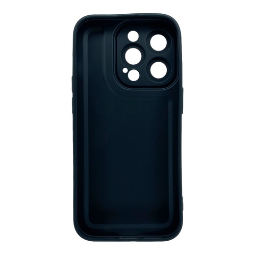Arka Yüz İPhone 14 Pro Kamera Korumalı Deri Desenli Siyah Silikon Kılıf