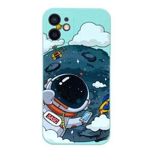 iPhone 12 Mini Aydaki Astronot Turkuaz Silikon Kılıf