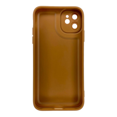 Arka Yüz İPhone 11 Kamera Korumalı Deri Desenli Kahverengi Silikon Kılıf