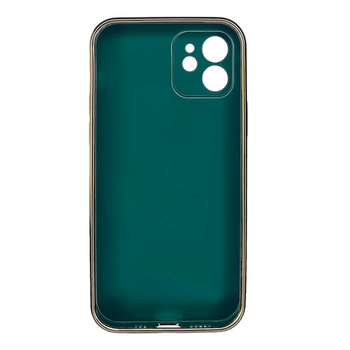 Arka Yüz İPhone 12 Bakır Detaylı Koyu Yeşil Parlak Silikon Kılıf