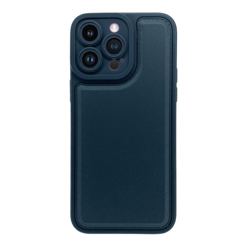 Ön Yüz İPhone 14 Pro Max Kamera Korumalı Deri Desenli Siyah Silikon Kılıf