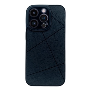 iPhone 14 Pro Kamera Korumalı Siyah Deri Tasarımlı Silikon Kılıf