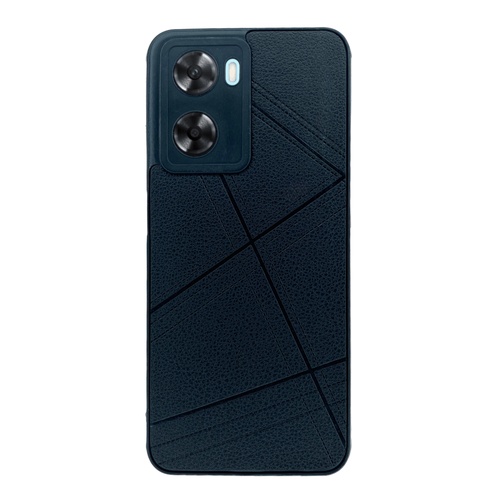 Ön Yüz Oppo A77 Kamera Korumalı Siyah Deri Tasarımlı Silikon Kılıf