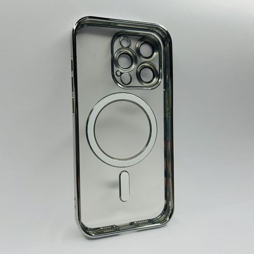 Arka Yüz iPhone 14 Pro Gümüş Parlak Kenarlı MagSafe Kılıf