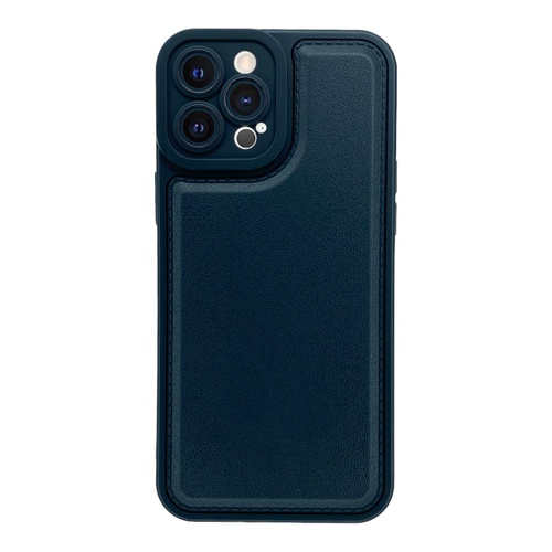 Ön Yüz İPhone 12 Pro Max Kamera Korumalı Deri Desenli Siyah Silikon Kılıf