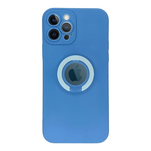 Ön Yüz İphone 12 Pro Kamera Korumalı Yüzüklü Mavi Silikon Kılıf