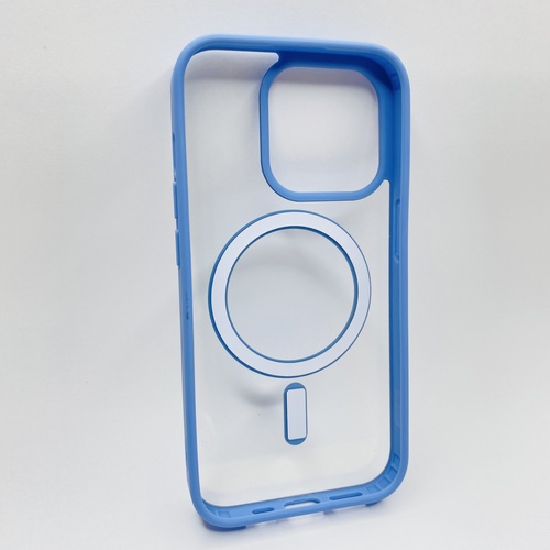 Arka Yüz İPhone 15 Pro Mavi Çerçeveli MagSafe Kılıf