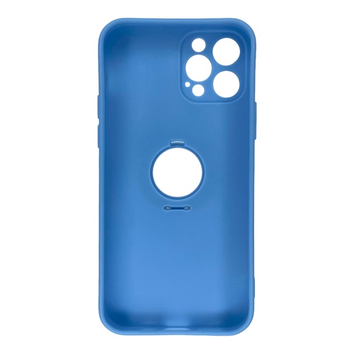 Arka Yüz İphone 12 Pro Kamera Korumalı Yüzüklü Mavi Silikon Kılıf
