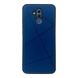 Huawei Mate 20 Lite Kamera Korumalı Lacivert Deri Tasarımlı Silikon Kılıf