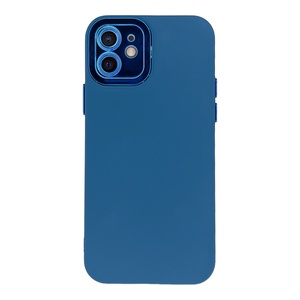 iPhone 12 Mavi Metal Kamera Korumalı Silikon Kılıf