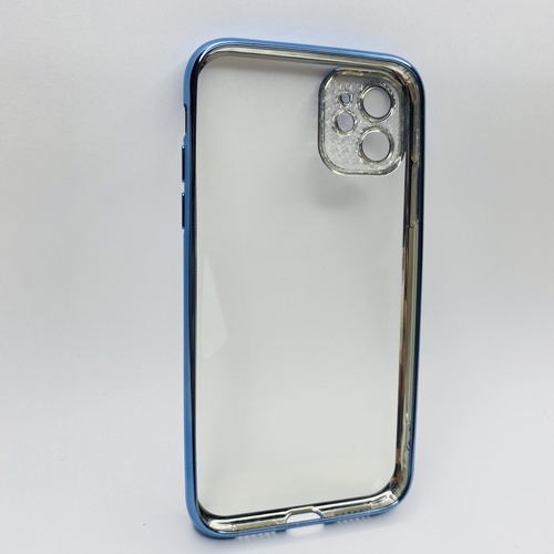 Arka Yüz İphone 11 Mavi Çerceveli Elmas Görünümlü Silikon Kılıf