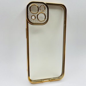 iPhone 13 Sarı Çerceveli Elmas Görünümlü Silikon Kılıf