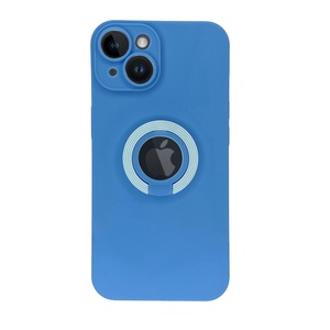 iPhone 14 Kamera Korumalı Yüzüklü Mavi Silikon Kılıf