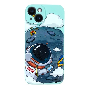 iPhone 14 Aydaki Astronot Turkuaz Silikon Kılıf
