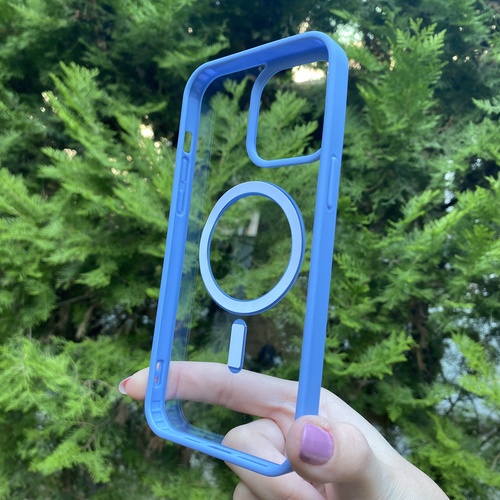 Dış Çekim Arka Yüz İPhone 15 Pro Max Mavi  Çerçeveli MagSafe Kılıf