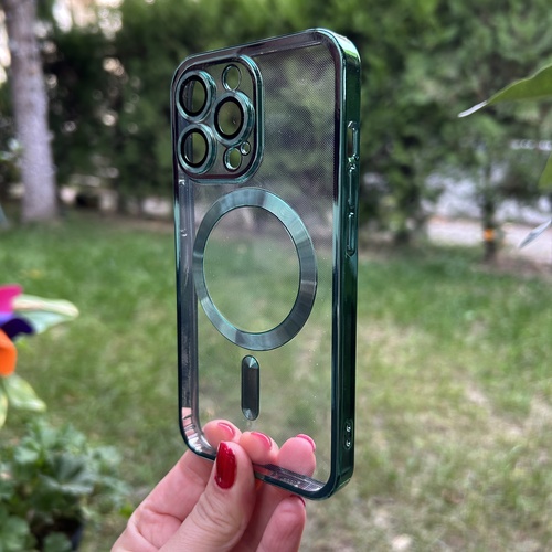 Dış Çekim Ön Yüz iPhone 13 Pro Yeşil Parlak Kenarlı MagSafe Kılıf