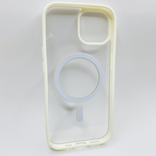 Arka Yüz iPhone 15 Beyaz Çerçeveli MagSafe Kılıf