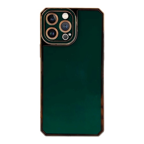 Ön Yüz iPhone 13 Pro Max Kamera Korumalı Altın Renkli Yeşil Silikon Kılıf