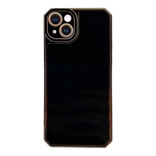 Ön Yüz iPhone 14 Plus Kamera Korumalı Altın Renkli Siyah Silikon Kılıf
