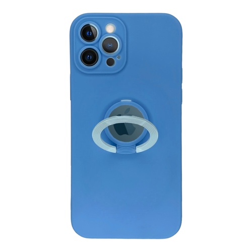 Ön Yüz İphone 12 Pro Kamera Korumalı Yüzüklü Mavi Silikon Kılıf (2)
