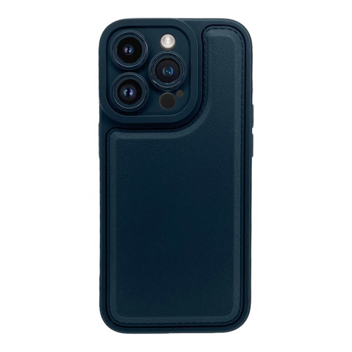 Ön Yüz İPhone 14 Pro Kamera Korumalı Deri Desenli Siyah Silikon Kılıf