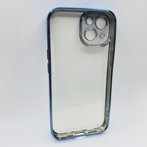 Arka Yüz İphone 13 Mavi Çerceveli Elmas Görünümlü Silikon Kılıf