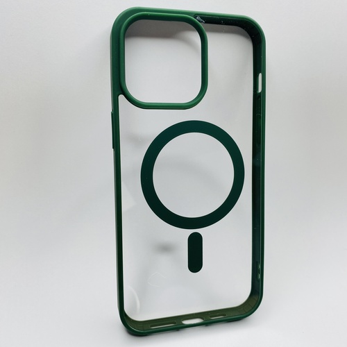 Ön Yüz İPhone 15 Pro Max Yeşil Çerçeveli MagSafe Kılıf