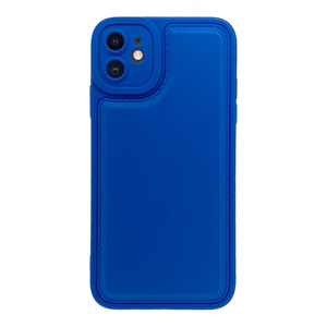 İPhone 11 Kamera Korumalı Deri Desenli Mavi Silikon Kılıf
