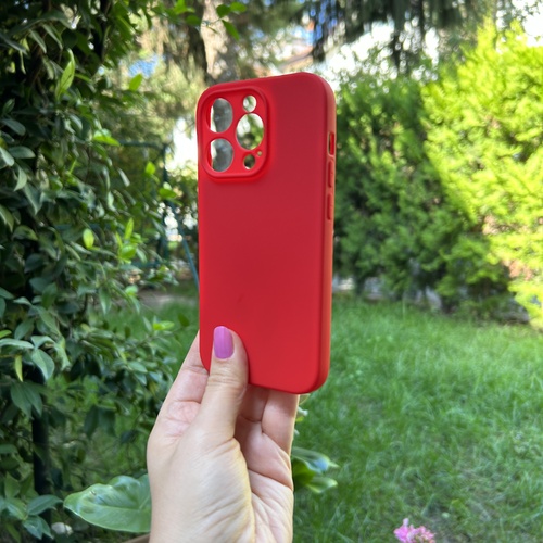 Dış Çekim Ön Yüz iPhone 14 Pro İçi Süet Tasarımı Kırmızı Silikon Kılıf