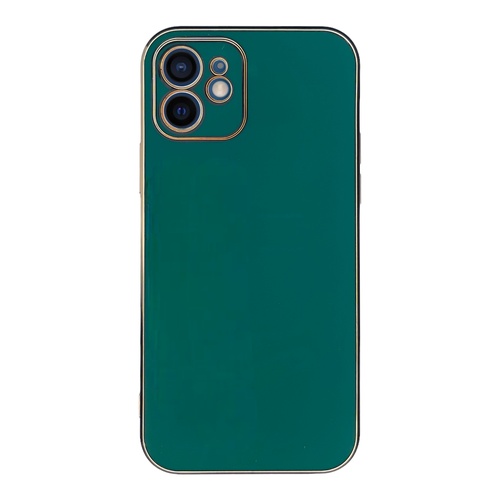 Ön Yüz İPhone 12 Bakır Detaylı Koyu Yeşil Parlak Silikon Kılıf