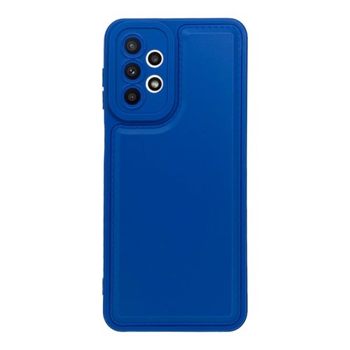 Ön Yüz Samsung Galaxy A23 Kamera Korumalı Deri Desenli Mavi Silikon Kılıf