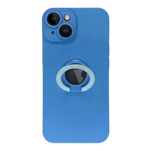 Ön Yüz İphone 14 Kamera Korumalı Yüzüklü Mavi Silikon Kılıf (2)