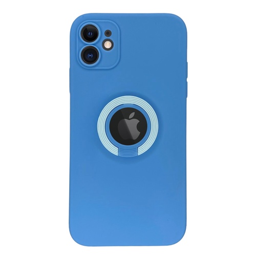 Ön Yüz İphone 11 Kamera Korumalı Yüzüklü Mavi Silikon Kılıf