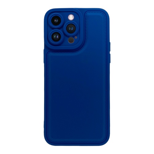 Ön Yüz İPhone 14 Pro Max Kamera Korumalı Deri Desenli Mavi Silikon Kılıf