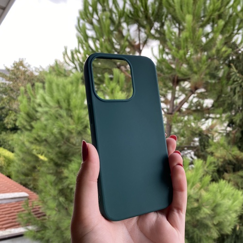 Dış Çekim Ön Yüz İPhone 14 Pro Yeşil Yumuşak Silikon Kılıf
