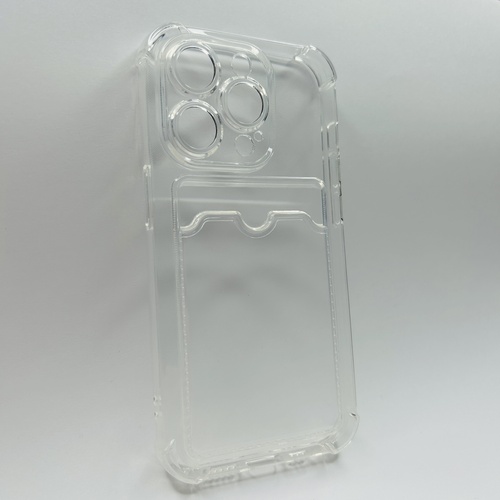 Ön Yüz İphone 14 Pro Şeffaf Köşe Korumalı Kartlıklı Silikon Kılıf