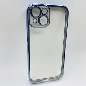 iPhone 14 Mavi Çerceveli Elmas Görünümlü Silikon Kılıf