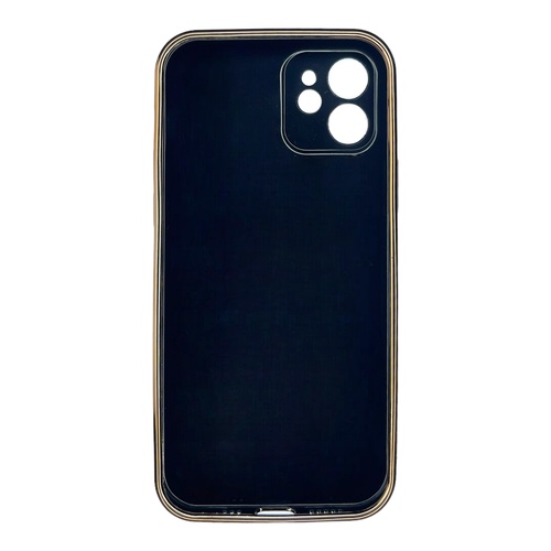 Arka Yüz İPhone 12 Bakır Detaylı Siyah Parlak Silikon Kılıf