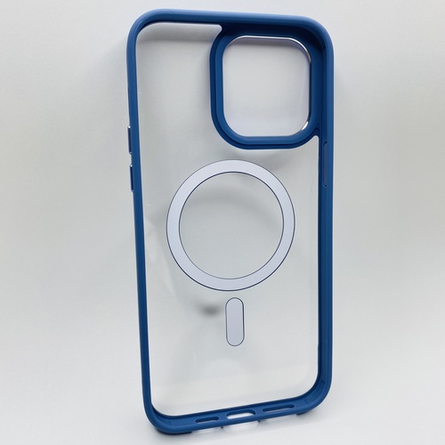 Arka Yüz iPhone 14 Pro Max Mavi Çerçeveli MagSafe Kılıf